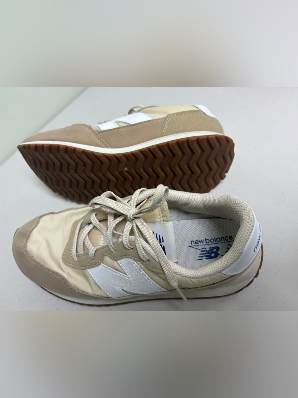 New Balance Men's Cream and White Retro Runner Sneakers for men’s size;7
